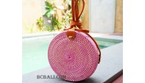 straw synthetic rattan circle bag color pink